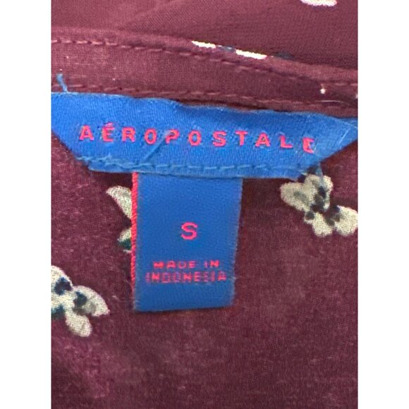 Aeropostale Sheer Floral Chiffon Blouse Size Small Burgundy White Bell Sleeves - Picture 5 of 10